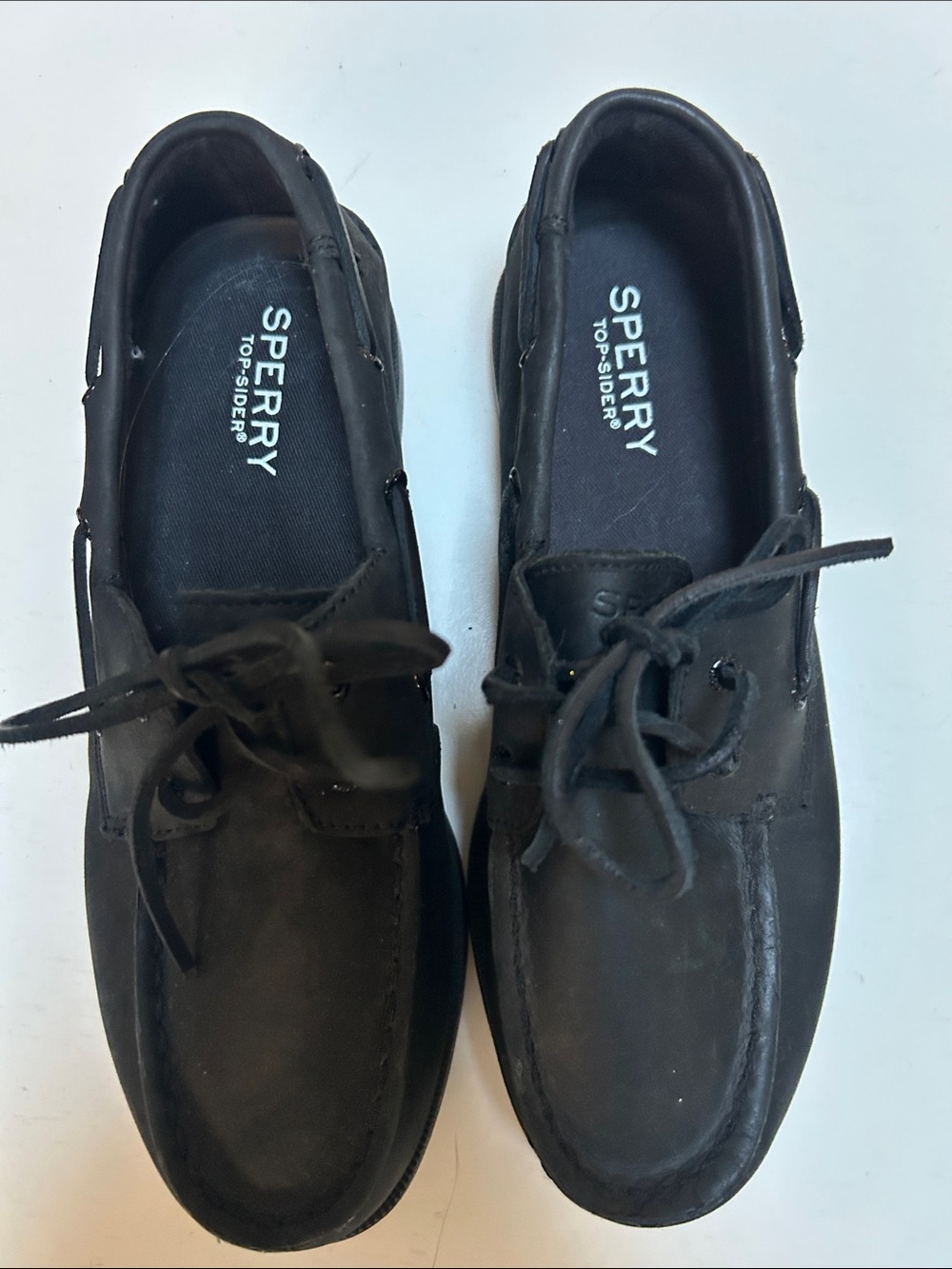 Sperry Boys black  Leather Boat Shoes with Laces - Picture 2 of 4